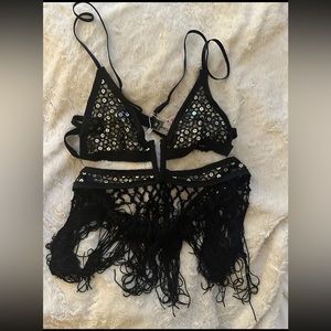 East N West Label New w/ Tags Festival Rave Bra Corset Top w/ Sequins Fringe
